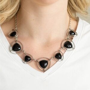 Modern Black and Silver Teardrop Necklace